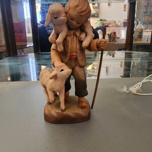 Charming Shepherd Boy with Lambs Figurine
